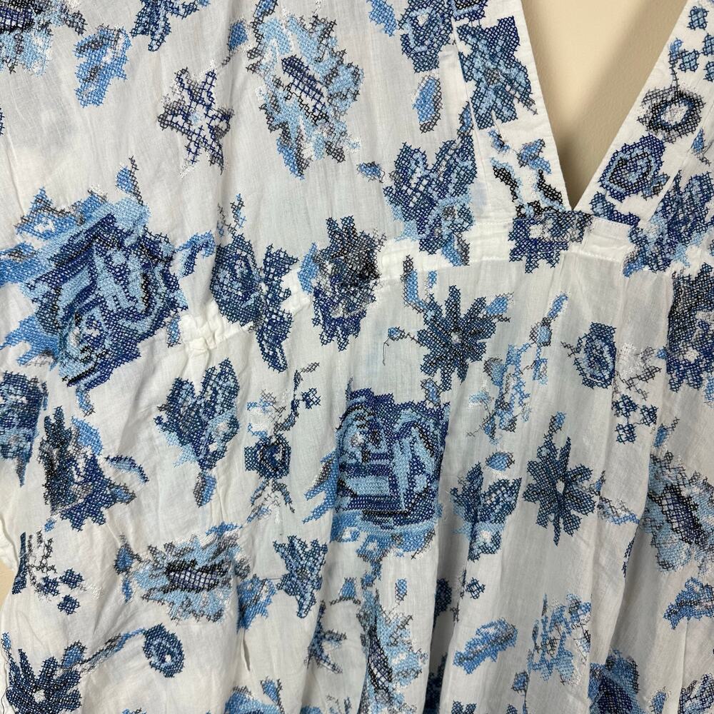 Maeve Anthropologie Blue Floral Kaftan Top One Size Boho Beach Cover Up Resort - Picture 5 of 10